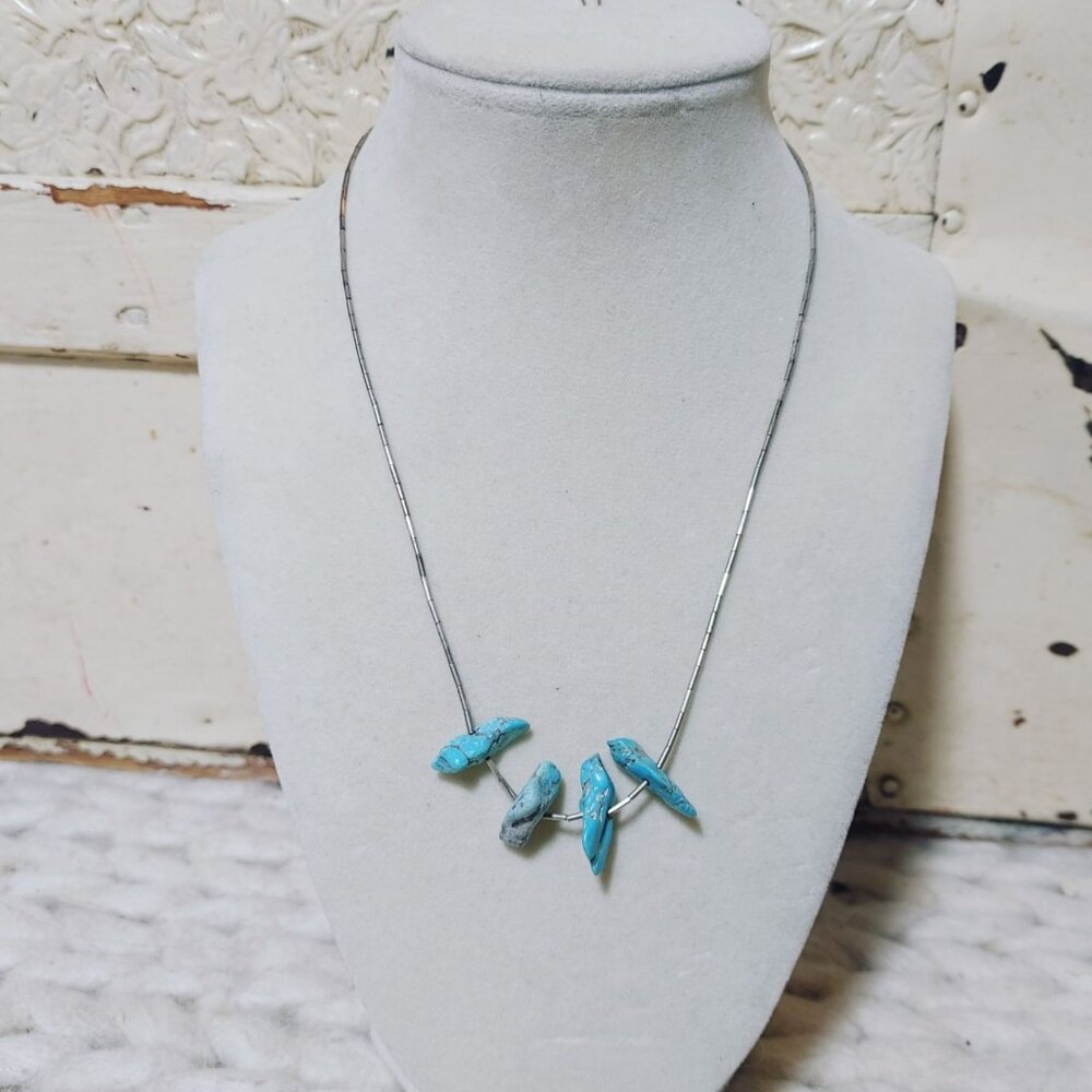 Turquoise Nugget Tube Bead Necklace Vintage Silver 18 Inch Native Polished